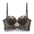 Soutien-gorge sexy en dentelle noire brodée, dos en U et petits nœuds roses - 70B / Noir