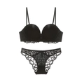 Completo intimo in pizzo nero francese con reggiseno push-up e slip trasparente elegante - 70A / Nero