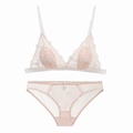 Ensemble de lingerie française élégante avec broderie florale et soutien-gorge rose - S / Chair