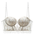 Soutien-gorge blanc en dentelle avec broderie florale dorée et bordures en mesh transparent - 75B / Blanc