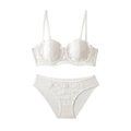 Set di lingerie in pizzo bianco con ricamo a farfalla e ferretto morbido francese - 70B / Bianco