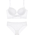 Conjunto de lencería de encaje blanco con sujetador en U y braguita de malla - 70A / Set de Circonita Blanca