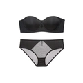 Seamless black strapless bra and matching panty set with mesh detail in a two-piece kit - 70A / Black