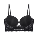Sujetador largo de encaje negro con copas lisas y detalles bordados florales - 70A / Top Negro