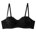 Soutien-gorge en dentelle noire avec broderie papillon et fines doubles bretelles - 70B / Noir