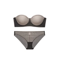 Naadloze strapless push-up bh-set met slip in zwart en grijs mesh-materiaal - 70A / Zwart en Nude