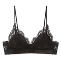 Elegant black lace triangle bralette with floral embroidery and satin band without wire - S / Black
