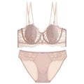 Ultradünnes französisches Spitzen-BH-Set in Champagner-Rosa mit weichem Bügel für Damen - 70A / Hautfarben