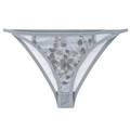 Tanga en tulle bleu grisâtre pour femme avec broderie florale délicate et chic - S / Bleu Gris