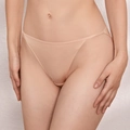 Tanga beige sin costuras de tiro bajo para mujer con tiras finas y textura de seda suave - S / Color Piel