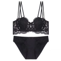 Ultradünnes schwarzes Spitzen-Dessous-Set im französischen Stil mit halben Körbchen - 70A / Schwarz