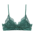 Elegant green lace bralette featuring intricate floral patterns and satin finish - S / Dark Green