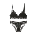 Conjunto de lencería de encaje negro sexy estilo francés con espalda en U y cierre frontal - 85C / Negro