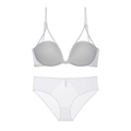 French style white seamless U-back lingerie set with sheer mesh and plunge bra - 70A / White