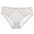 Damen Spitzenunterwäsche in Hellbeige mit Blumenstickerei und transparentem Netz - S / Cremeweiß
