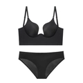 Conjunto de lencería negra sin costuras con sujetador push-up en U y braguita a juego - 70A / Negro