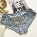 Dettaglio di slip in pizzo azzurro con trama floreale e tessuto a rete elegante - S / Blu Grigio