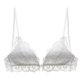 Sujetador triangular de encaje blanco con diseño floral vintage y cierre delantero - 70A / Blanco