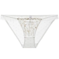 Bragas blancas transparentes de encaje con bordado floral y malla de lunares - S / Blanco