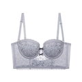 French style light grey lace longline bra with floral patterns and bow details - 70B / Top And Bottom / Light Gray