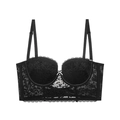 Bralette en dentelle florale noire avec nœuds et fines bretelles réglables - 70B / Noir