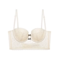 Soutien-gorge long en dentelle blanc ivoire avec broderie florale et nœud noir - 70B / Blanc Cassé