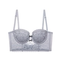 Bustier en dentelle gris-lilas avec motifs floraux et détails de nœuds - 70B / Gris clair