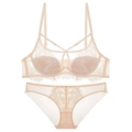 Dessous-Set aus französischer Wimpernspitze in Soft Apricot mit Bügel-BH und Slip - 80C / Rosa