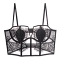 Schwarze französische Spitzen-Bustier mit verstellbaren Trägern und schlankem Mesh-Korsett - S / Schwarz