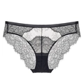 Bragas francesas de encaje negro para mujer con motivos florales y bordes de pestañas - S / Negro