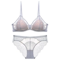 Set lingerie in pizzo grigio blu chiaro con delicati motivi floreali e dettagli ciglia - S / Grigio