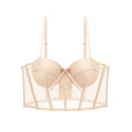Flesh-toned French bustier bra with mesh boning and smooth cups for a push-up lift - 70B / Nude