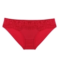 Sexy red lace low-waist briefs with delicate flower embroidery and eyelash trim edges - M / Red