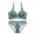 Ensemble de lingerie en dentelle avec soutien-gorge à armatures en maille vert sarcelle - Bleu