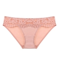 French lace embroidered thong in peach pink with delicate floral pattern on white background - M / Pink