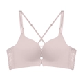 Front-closure seamless push-up bra in light lotus pink with lace and cross back straps - 70B / Single Bra / Nude