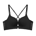 Black seamless front-closure bra with thin cross straps and delicate lace side details - 70B / Single Bra / Black