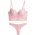 Ensemble de lingerie en dentelle française rose avec broderie fine et bretelles - 70B / Rose