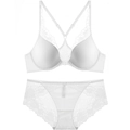 Weißes französisches Spitzen-Dessous-Set mit Vorderverschluss und Y-Rücken-Trägern - 70A / Weiß