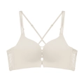 Seamless front-closure bra with thin crossover straps and lace wings in beige - 70B / Single Bra / Tea White