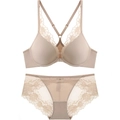 Beiges Spitzen-Lingerie-Set mit Vorderverschluss und nahtlosen Cups im Y-Design - 70A / Hautfarben
