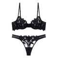 Sexy schwarzes Dessous-Set mit transparentem Stickereispitze und Bügel-BH - S / Schwarz