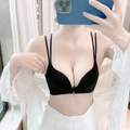 Black seamless front-closure push-up bra with stylish criss-cross back thin straps - 70B / Underwear Set / Black