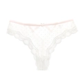 String blanc en dentelle à pois avec taille élastique rose et anneau cœur doré - S / Blanc