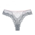 String en dentelle à pois bleu gris avec bordure florale et boucle cœur en métal - S / Gris