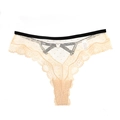 String en dentelle beige avec taille noire, résille à pois et anneau cœur en métal - S / Chair
