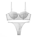 French lace lingerie set with half-cup bra and matching thong in white dot pattern - White