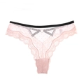 String rose sexy en dentelle avec résille à pois noirs et découpe évidée taille basse - Rose