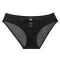 Black French style lace panties with bow embroidery and semi-transparent mesh - S / Black