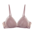 Bralette en dentelle de cils rose poudré élégante avec tulle transparent pour femmes - S / Hauts / Café